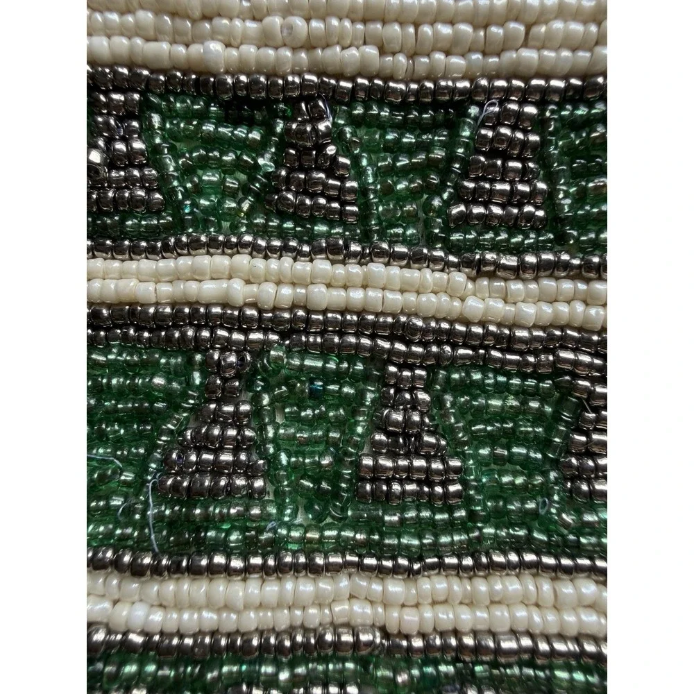 FREE PEOPLE Beaded Tassel Pouch NWT Green Ivory Drawstring Beaded Bag - Picture 9 of 13